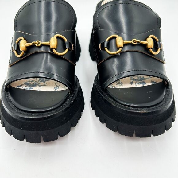 Gucci Platform Horsebit Cordovan Sandals Mules Chunky Slides EU 36.5 US 6.5 - Picture 3 of 11